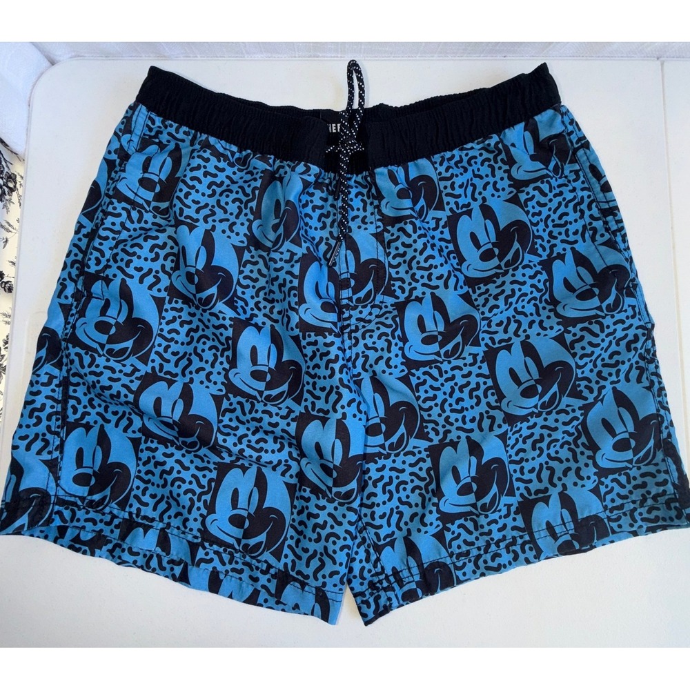 Neff x Disney Mickey Mouse Blue Graphic Swim Trunks Mens Medium Board Shorts